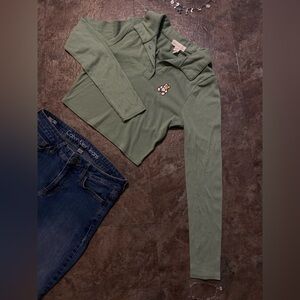 Green Crop Top with Embroidered Detail